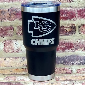 Kansas City Chiefs Football Tailgate Insulated Precision Laser Engraved Tumber Read The Discription 12 stemless wine size, 20oz or 30oz
