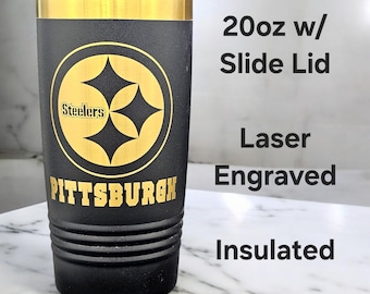 Vaso aislado de 20 oz con grabado láser para el portón trasero de los Pittsburgh Steelers