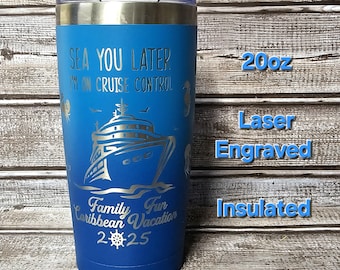 Vaso térmico grabado con láser para vacaciones en crucero de 20 oz. Personalice el texto según sea necesario.