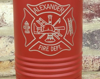 Personalized Firefighter Can Cooler, Laser Engraved Insulated Drink Holder