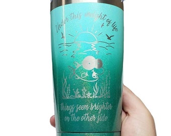 Vaso térmico de doble pared grabado con láser de DMB Dave Matthews Band Aqua Ombre Sparkle Big Eyed Fish, MÉXICO