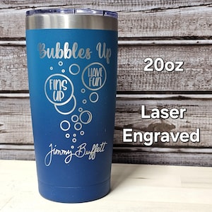 Bubbles Up Insulated Laser Engraved Tumber Jimmy Buffett Beach Party Cup 20oz Teal Blue Ombre Pictured