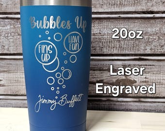 Vaso con aislamiento y grabado láser Bubbles Up de Jimmy Buffett para fiestas en la playa, 20 oz, color azul verdoso degradado