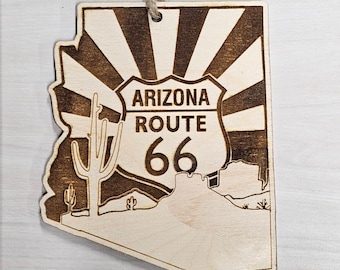 Adorno de la Ruta 66 de Arizona, la "Carretera Madre", grabado y cortado con láser.