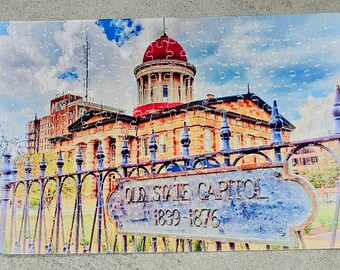 Rompecabezas de la Ruta 66 del centro de la ciudad de Springfield, Illinois, con la antigua capital del estado