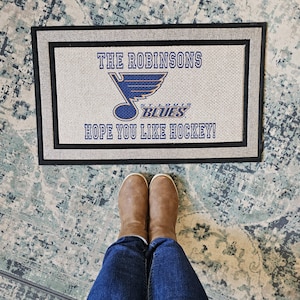 ST. Louis Blues Hockey with Name Door Mat Heavy Duty No Peeling or Mess Rubber No Slip Back 18x30