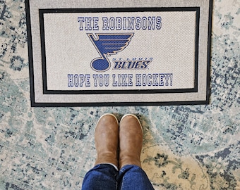 Felpudo de hockey con nombre de ST. Louis Blues, resistente, que no se pela ni ensucia, de goma, antideslizante, 18 x 30