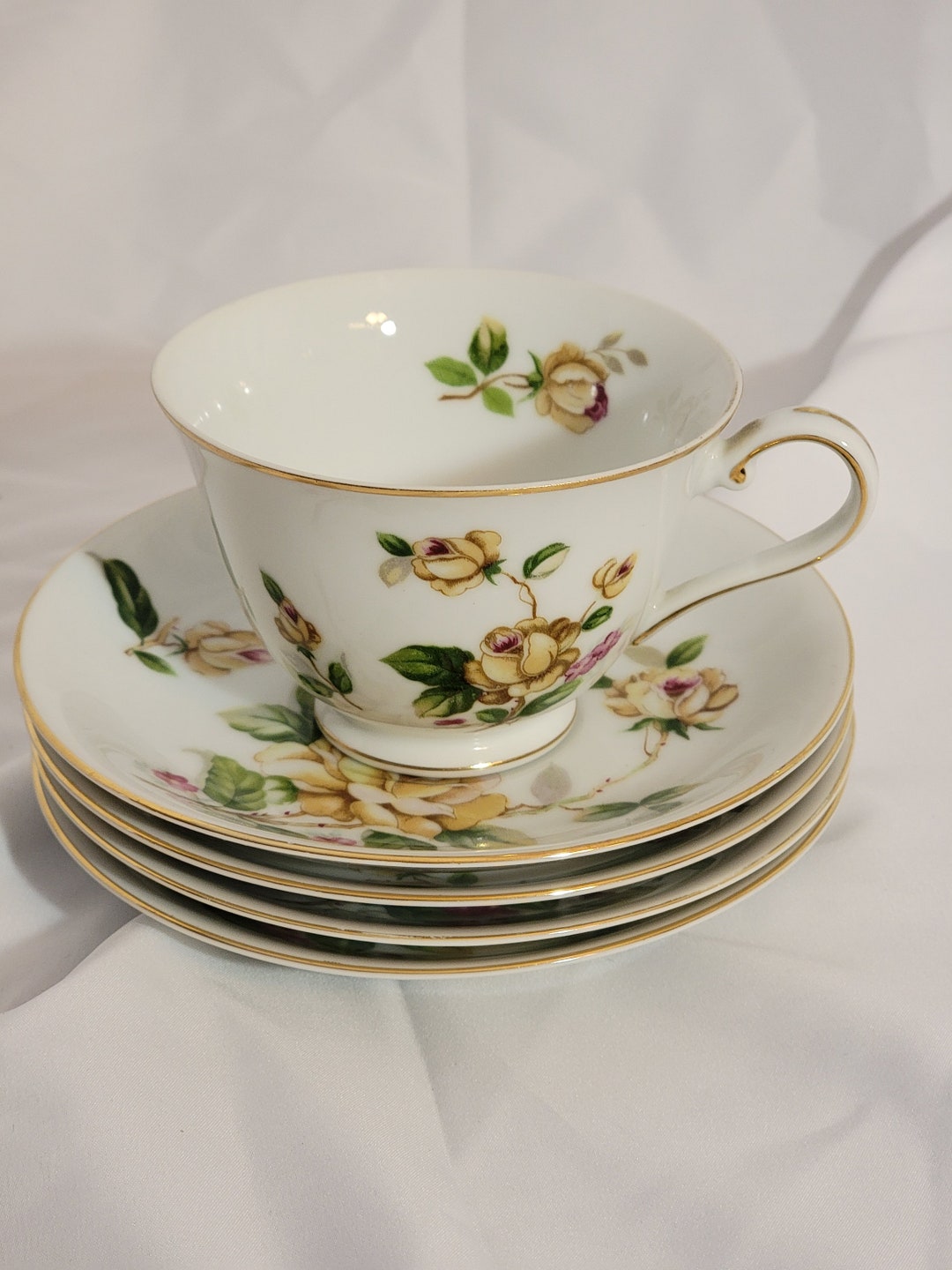 Lynmore Fine China Golden Rose Cup and Four Saucers Etsy