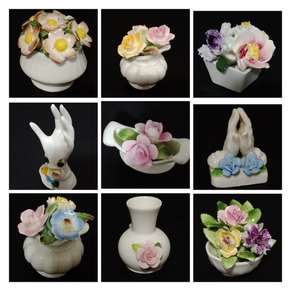 Variété de petits bouquets floraux/pièces d’affichage vintage ; Porcelaine fine ; Fabriqué à la main en Angleterre ; État neuf ; Du début au milieu du siècle