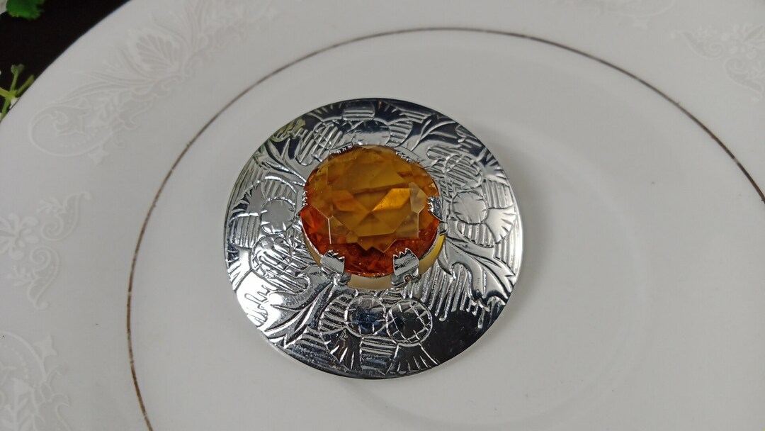 Broche Vintage Chardon Plaqué Argent Strass - Style Art Nouveau - Occasion Bon état
