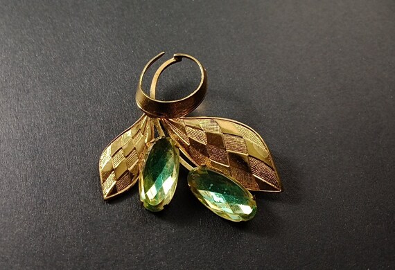 Vintage Gold Tone and Green and Amber Rhinestone … - image 3
