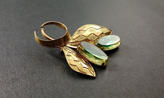 Vintage Gold Tone and Green and Amber Rhinestone … - image 4