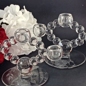 Par de castiçais imperiais Candlewick; Candelabros Art Déco 3 Luz Enorme Centáurea; Meio século