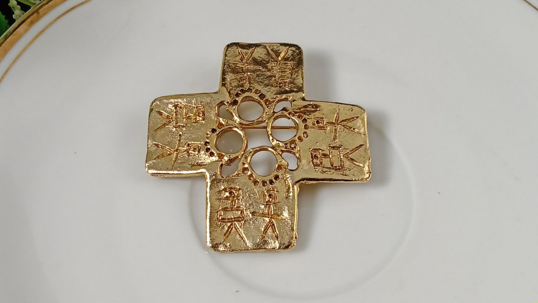 Broche Dorée Vintage Années 80 - Signée Micris - Occasion, Couleur Doré