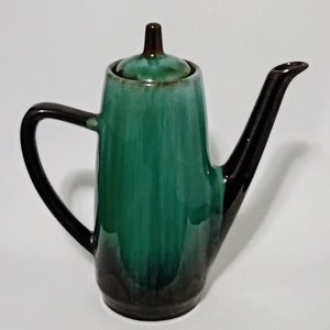 cafetière/théière Blue Mountain Pottery vintage ; Glaçage goutte à goutte Aqua ; MCM ; Fabriqué au Canada ; Années 60