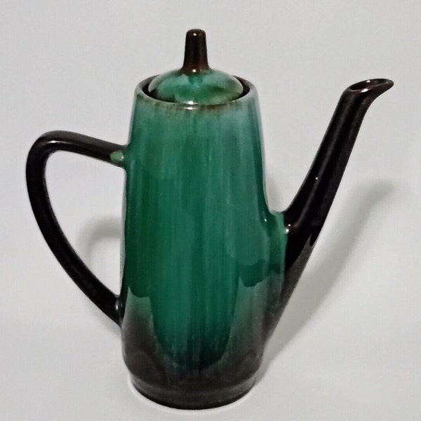 Vintage Blue Mountain Pottery Coffee/Tea Pot; Aqua Drip Glaze; MCM; Made in Canada; 1960s
