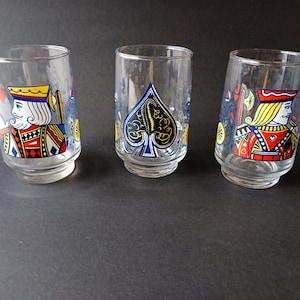King, Jack and Ace Pattern Highball Glassware, Vintage Card Theme Glassware, Vintage Highball Glass
