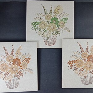 Three Vintage Porcelain Cork-backed Tiles/Hot Plates; Trivet; Coasters; Beautiful Painted Floral Pattern; Circa 1960s-70s