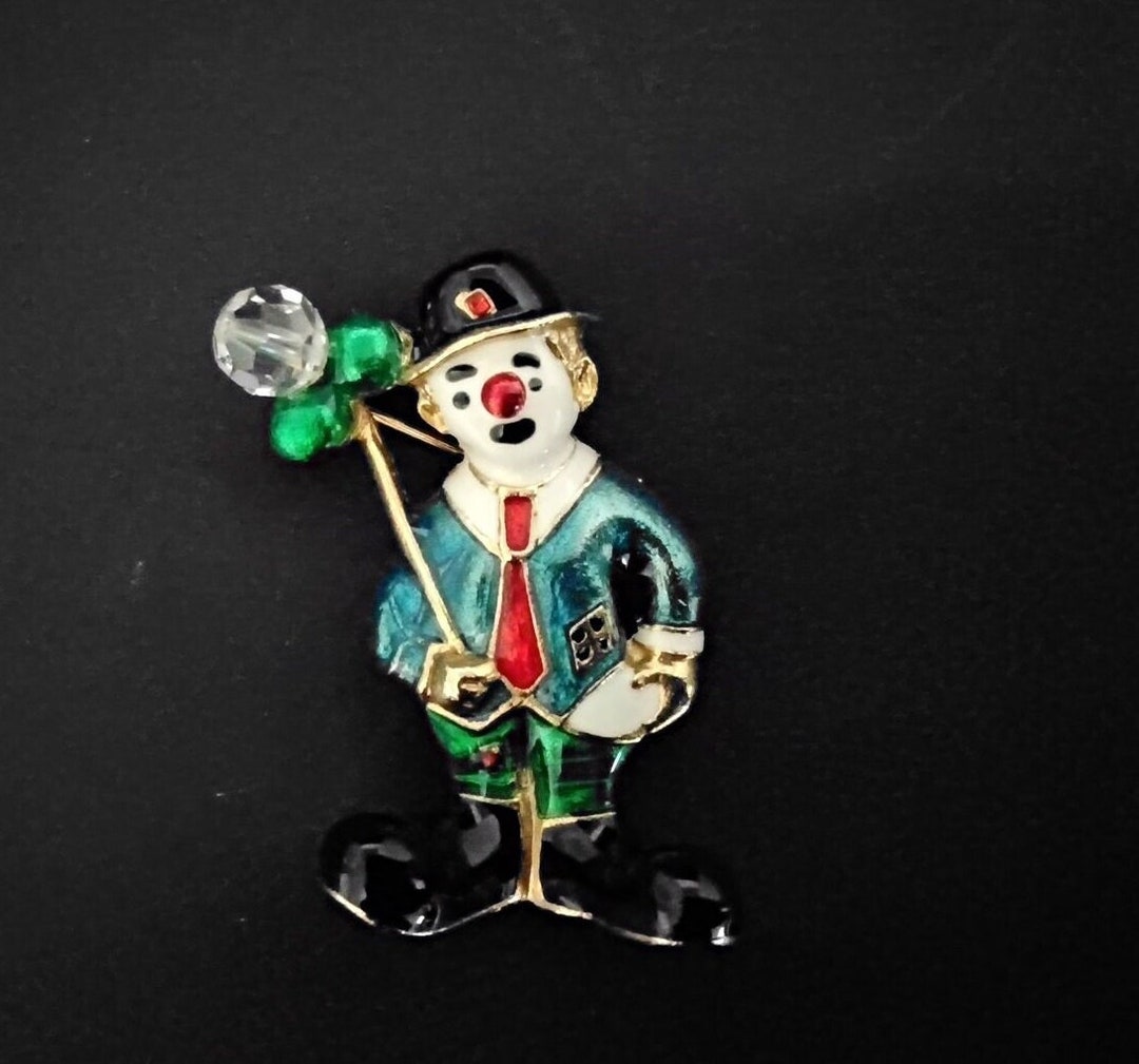 Broche Vintage Clown Articulé - Or émail Pailleté Sous Résine - Année 1769 ? - Parfait état