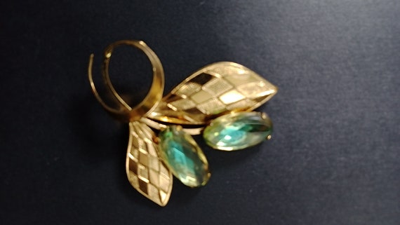 Vintage Gold Tone and Green and Amber Rhinestone … - image 6