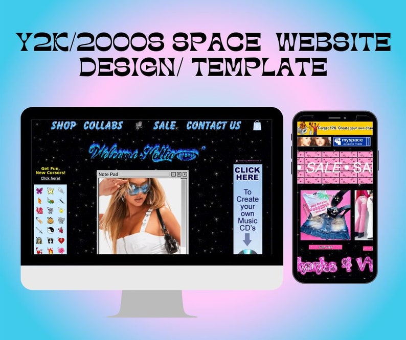 Y2K 2000s Website Template Design for Etsy Y2K 2000s Website Template Design for Etsy