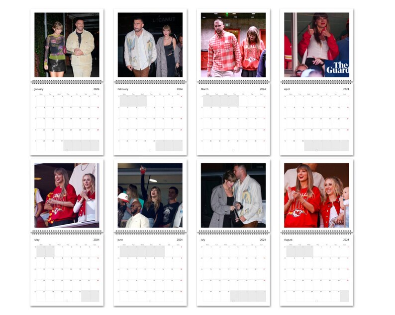 Travis and Taylor 2025 Calendar, Swift, Kelce, Chiefs, Eras Tour, Gift