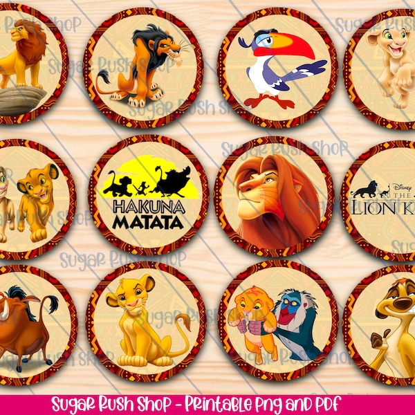 Printable Lion King Party Cupcakes Toppers, Safari Party, Simba Party Cupcakes Topper, Hakuna Matata Cupcake Toppers, Printables Party