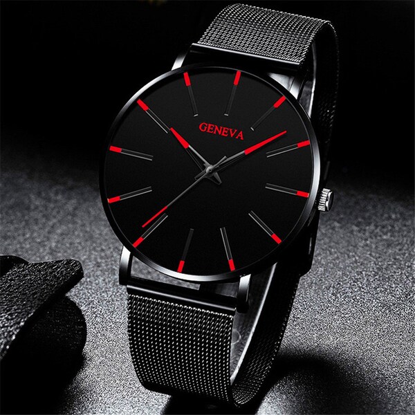 GENEVA Red Roman Scale Mesh Strap Watch for Men