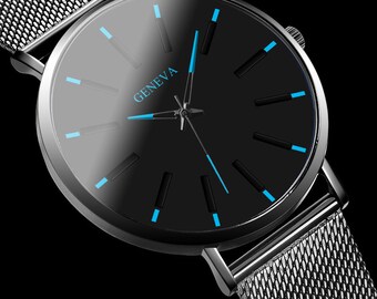 GENEVA Blue Roman Scale Mesh Strap Watch