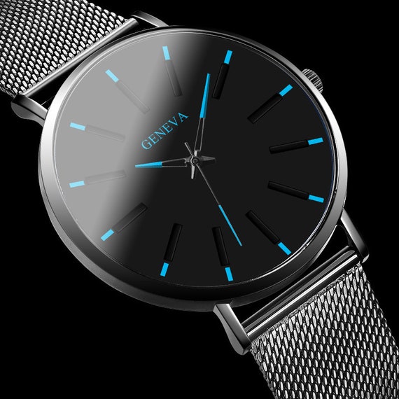 GENEVA Blue Roman Scale Mesh Strap Watch Etsy Ireland
