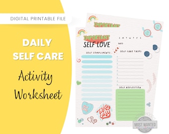 Self Care Adult Worksheets Daily Activity Promote Self Love Digital Download Feminine Women's