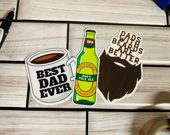 Water Resistant Father's Dad die cut sticker pack, glossy vinyl. Funny and unique gift for dad or stocking stuffer.