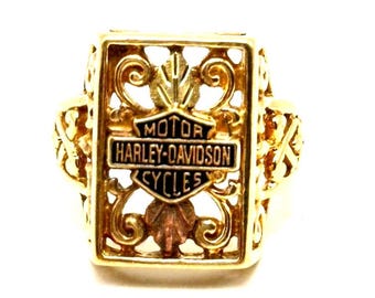 Womens Vintage Estate 10k Gold Harley Davidson Motorcycle Diamond