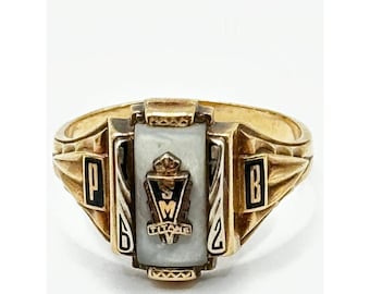 Vintage 1959 Jostens Class Ring 10K Gold Mother of Pearl Black