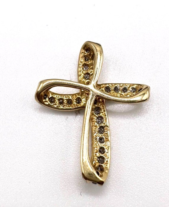 Vintage Estate 14K Gold Religious Cross Diamond P… - image 3