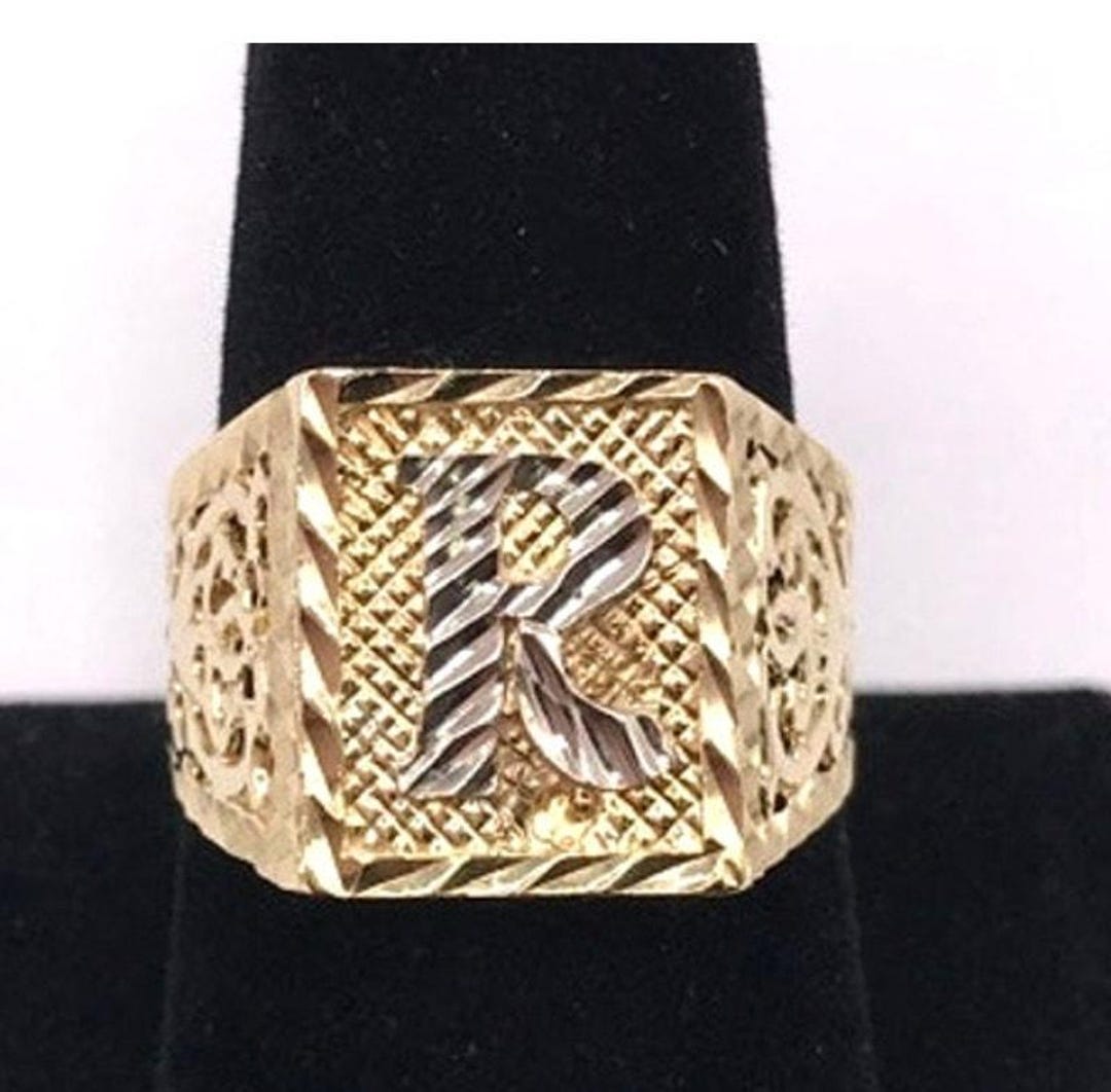 14K Yellow Gold Mens Ring With Letter 