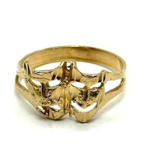 14k Solid Gold Drama Smile Now Cry Later Faces Ring SIZE 7.5