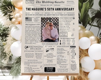 55th Anniversary Gift Newspaper Poster USA, Custom Golden Wedding Anniversary Gifts for Parents and Grandparents, Back in 1976