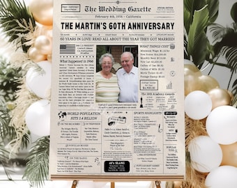 60th Anniversary Gift Newspaper Poster USA, Diamond Wedding Anniversary Gifts for Parents and Grandparents, Back in 1966