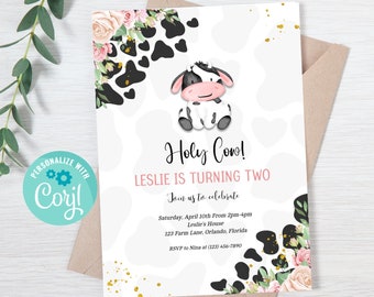 Editable Cow Birthday Party Invitation, Holy Cow Birthday Party, Cow Print Invitation, Birthday Party Invitation, Invitation Template