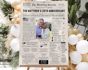 35th Anniversary Gift Newspaper Poster USA, Custom Wedding Anniversary Gifts for Parents and Grandparents, Back in 1991