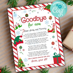 Carta de despedida de elfo editable, carta de despedida de elfo, carta de despedida de elfo, tradiciones de cartas navideñas, accesorios de elfo imprimibles