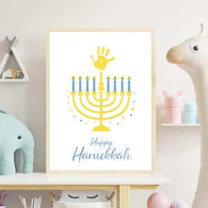 Happy Hanukkah Handprint Art, Menorah Kids Art, Gift From Kids, Hanukkah Menorah, Holiday Handprint Art