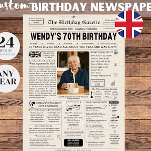70e verjaardag Britse krant posterbord, 70e verjaardagscadeau voor mannen of vrouwen, 1955 verjaardag, 70 jaar geleden terug in 1955