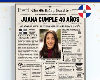 40th Birthday Newspaper Poster DOMINICAN REPUBLIC, 40th Birthday Gift for Men or Women, 40 Years Ago Back in 1986, Dominican Newspaper