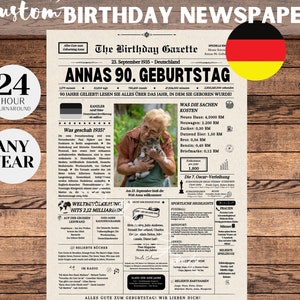 Afiche de periódico del 90.° cumpleaños de ALEMANIA, regalo del 90.° cumpleaños para hombres o mujeres, hace 90 años en 1935, periódico alemán, cumpleaños de Alemania