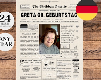 Póster de periódico para el 60.º cumpleaños de Alemania, regalo de 60.º cumpleaños para hombres o mujeres, hace 60 años en 1966, periódico alemán, cumpleaños en Alemania