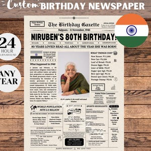 80th Birthday Newspaper INDIA, 80th Birthday Gift for Men or Women, 80 Years Ago Back in 1946, Indian Newspaper, Year You Were Born