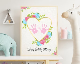 Mom Flower Handprint Art, Birthday Gift for Mom or Grandma, Kids Art, Sibling Handprint Art, Gift From Kids