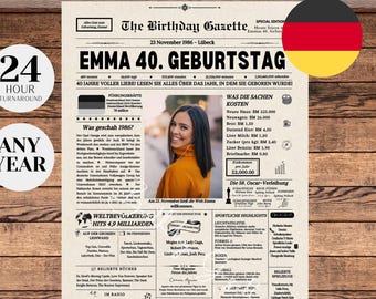 40th Birthday Newspaper GERMANY, 40th Birthday Gift, 40 Years Ago Back in 1986, German Newspaper, Germany Birthday, Year You Were Born